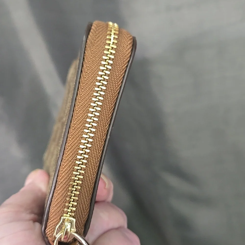 Coach Tan/Brown Signature Zip Wallet Wristlet